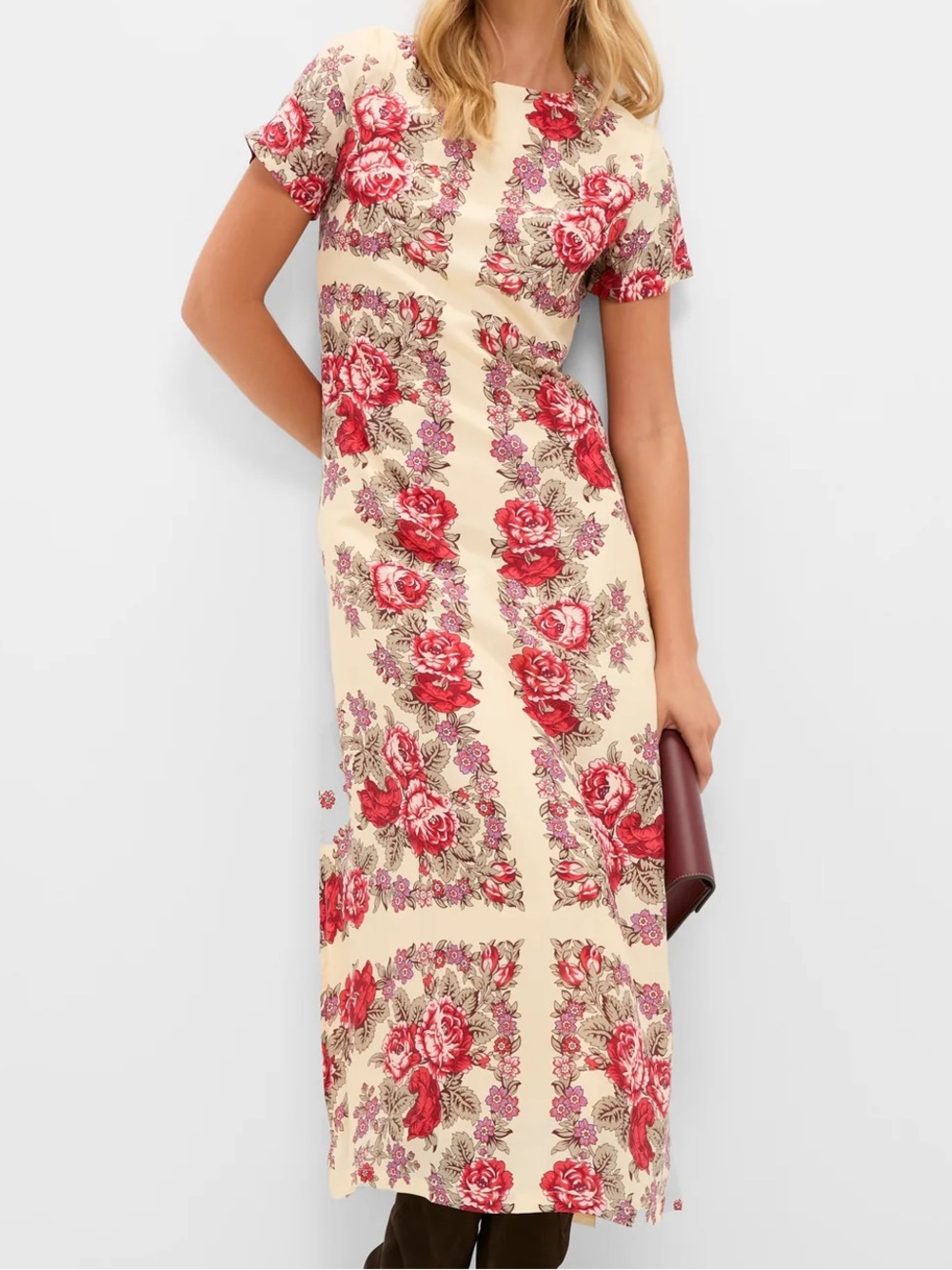 Alix Of Bohemia NWT Preeti Rosebush Silk Dress Floral Design Cream Medium
